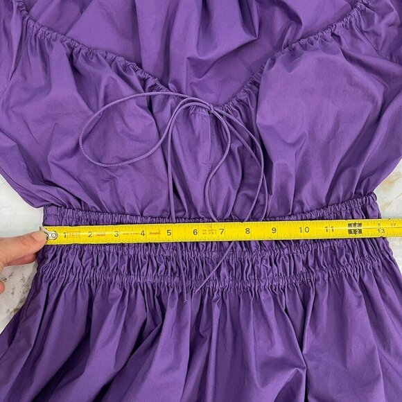 Rebecca Taylor Cotton Poplin Smocked Waist Milkmaid Midi Dress Size Small Purple - Picture 12 of 14